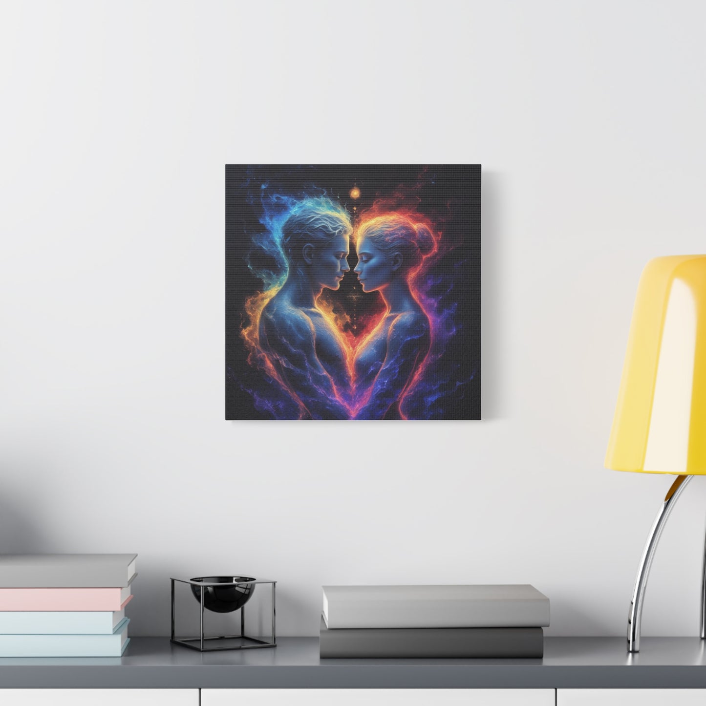 Cosmic Lovers Matte Canvas Print — Fire & Ice Heart Wall Art