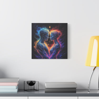 Cosmic Lovers Matte Canvas Print — Fire & Ice Heart Wall Art