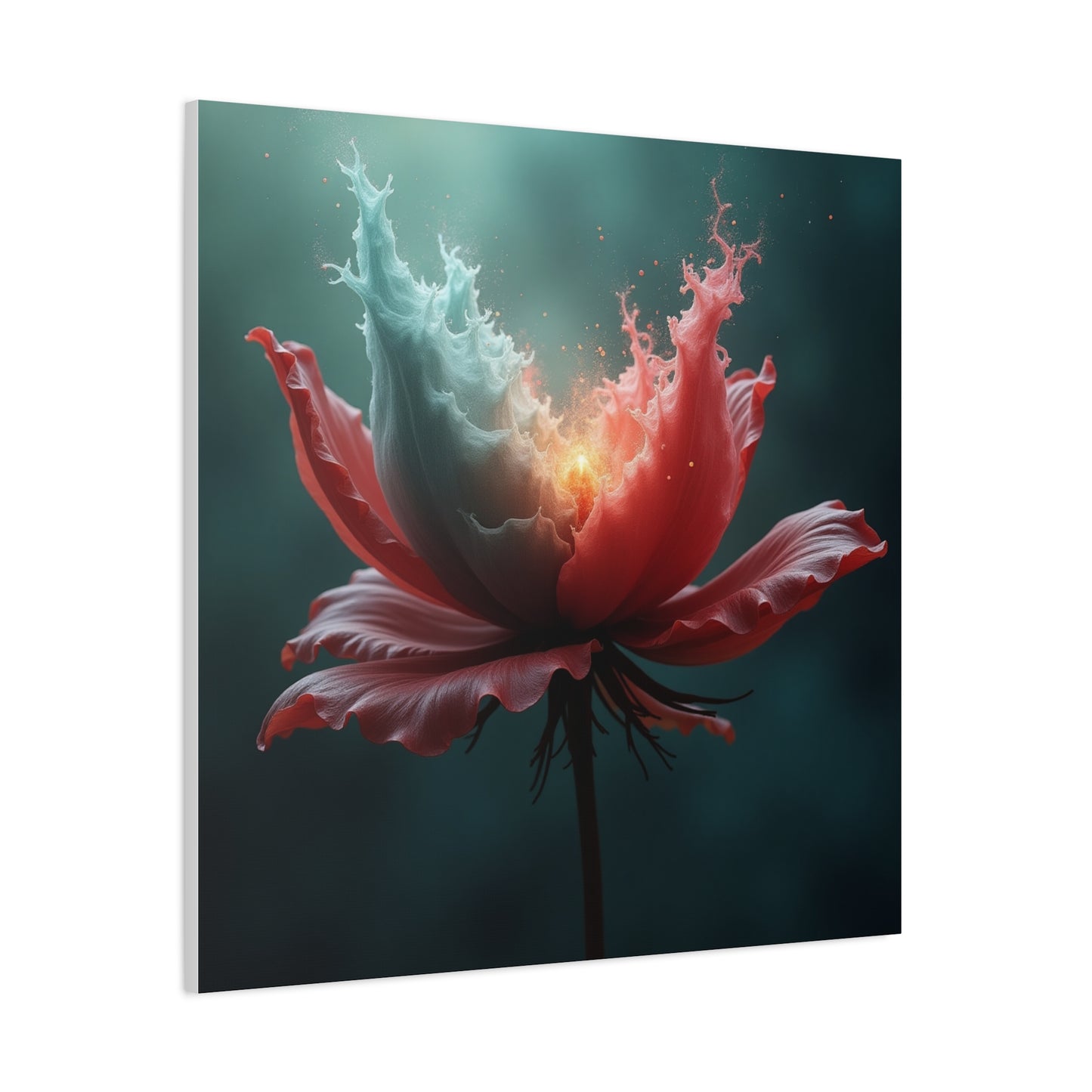 Surreal Bloom Canvas Art — Fiery Red & Teal Flower Matte Stretched Print