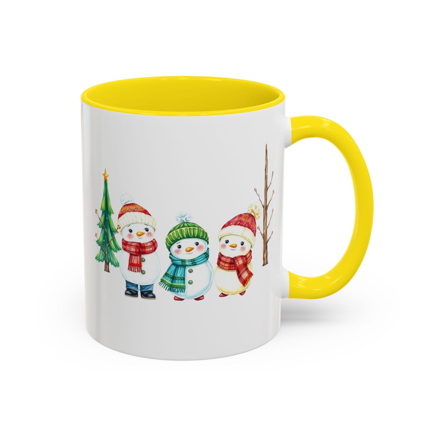 Christmas Snowman Mug — Cute Holiday Coffee Cup with Festive Tree & Snowmen (11/15oz)