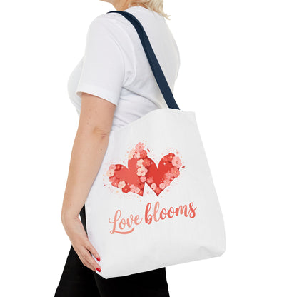 Love Blooms Heart Tote Bag — Floral Valentine Canvas Tote