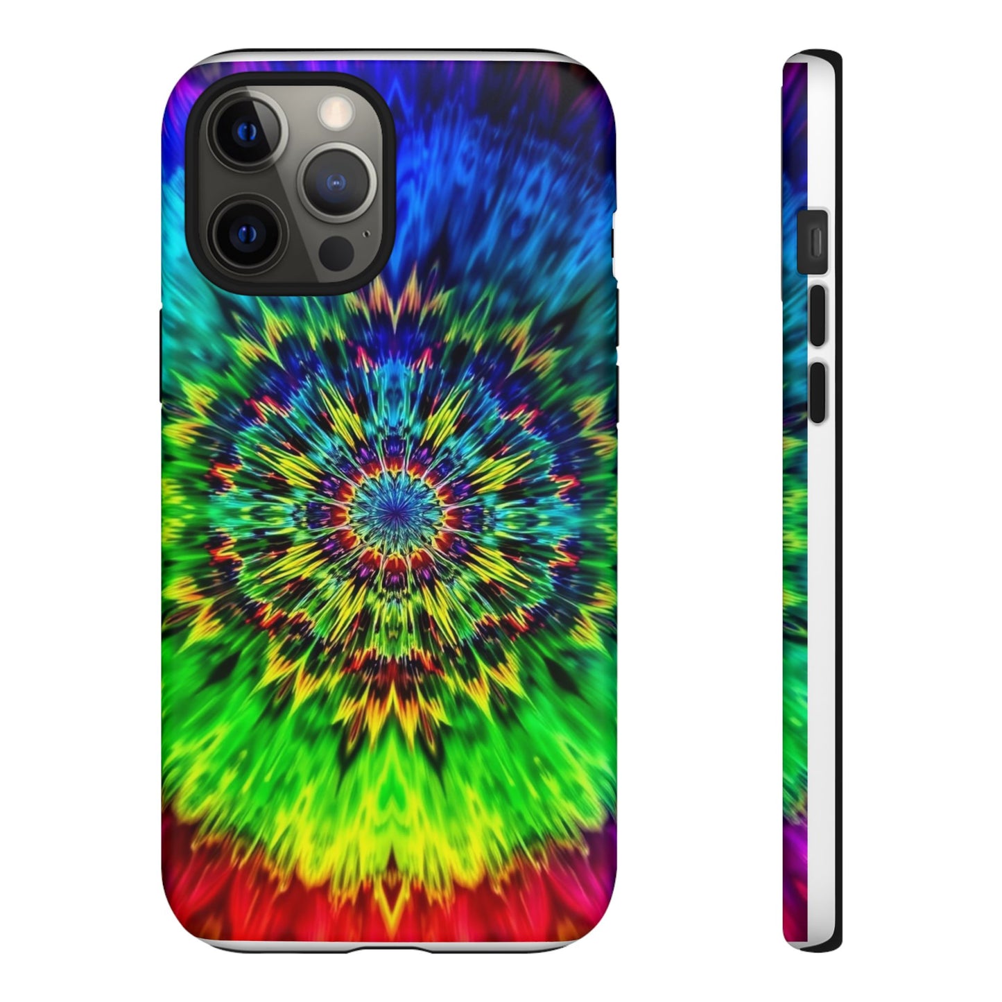 Funda resistente para teléfono con diseño de mandala psicodélico: protección vibrante con efecto tie-dye