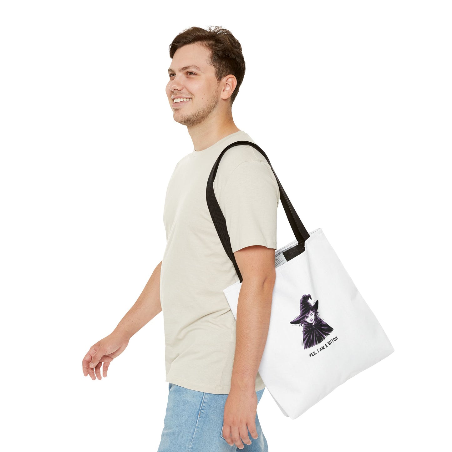 Witch Illustration Tote Bag — "Yes, I Am a Witch" Halloween Canvas Tote