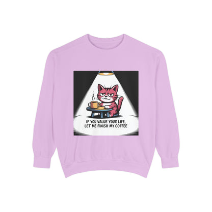 Lustiges Katzen-Sweatshirt – „Wenn dir dein Leben lieb ist, lass mich meinen Kaffee austrinken“ – Kuscheliger Pullover mit Grafikprint