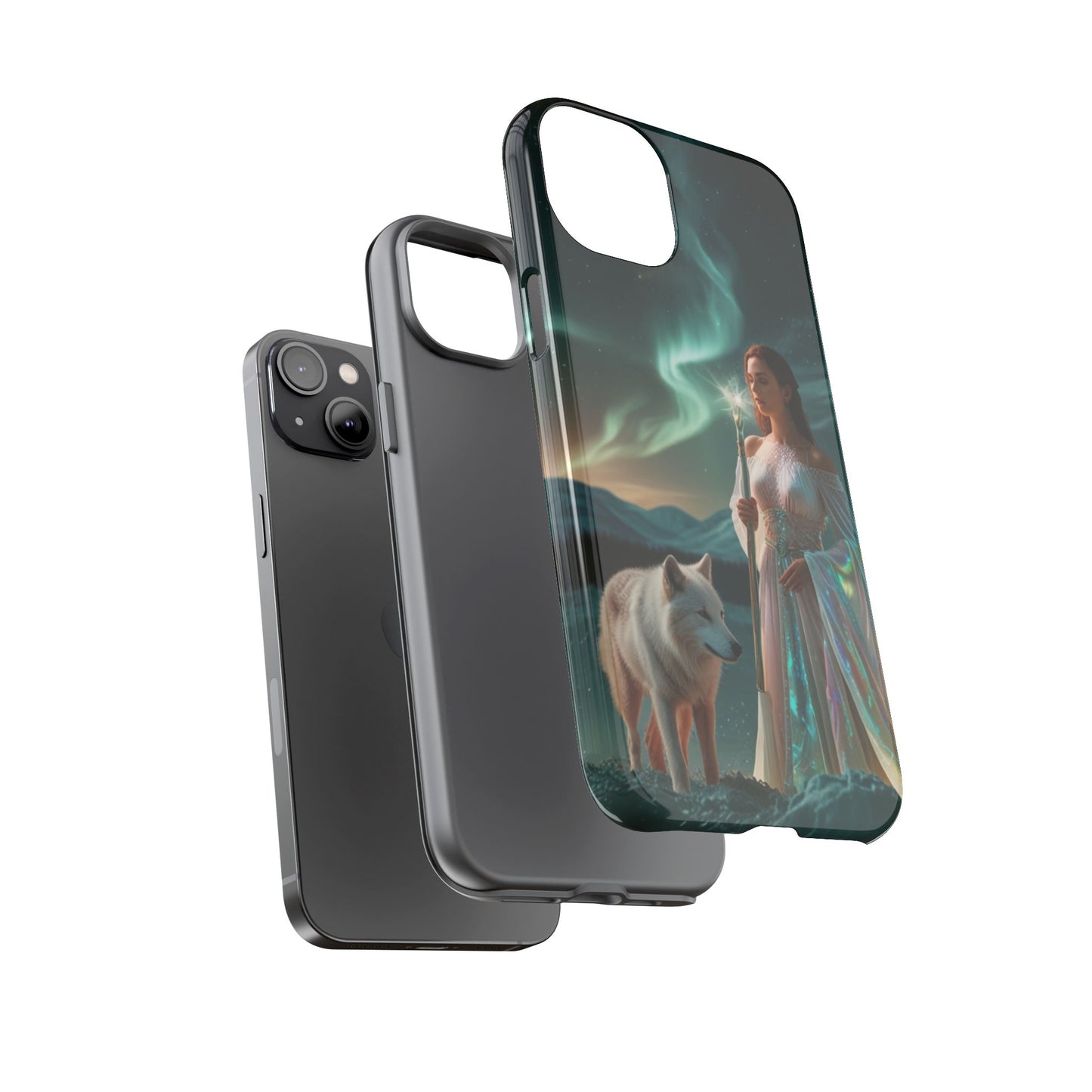 iPhone Mystic Guardian Phone Case — Aurora Wolf Woman Protective Cover