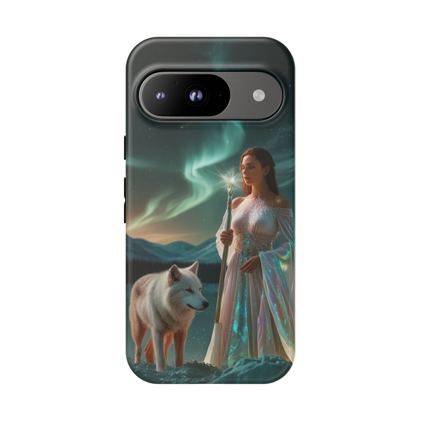 Funda para teléfono Google Aurora Guardian: armadura de fantasía de mujer y lobo