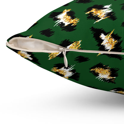 Green Leopard Print Decorative Pillow — Animal Print Accent Cushion