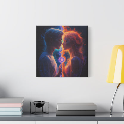 Yin Yang Lovers Matte Canvas Art — Romantic Blue & Orange Couple Wall Decor