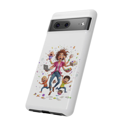 Funda para Google Phone - Diseño de caricatura de mamá frenética (Vida de mamá caótica y divertida)