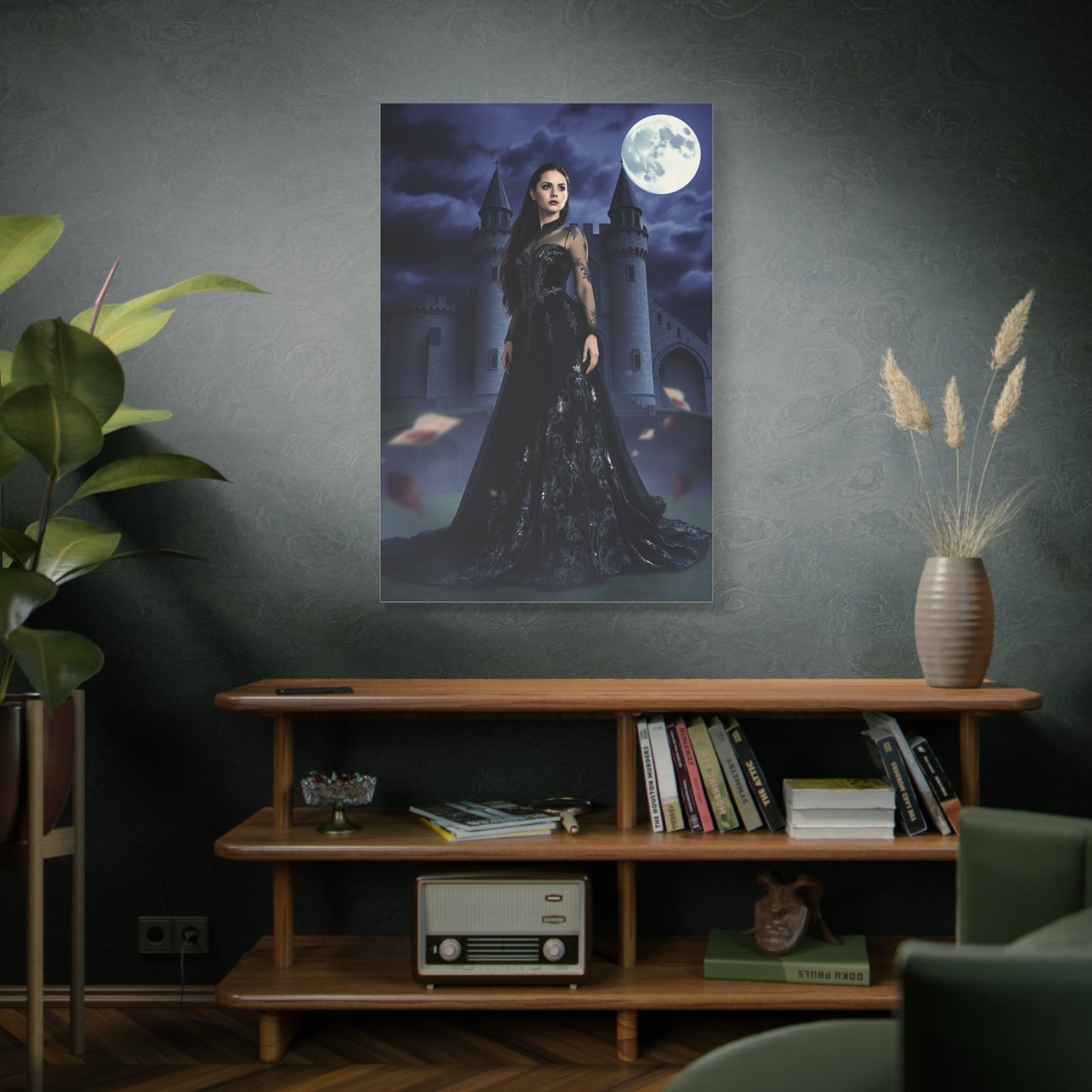 Gothic Moonlit Woman Matte Canvas Print — Dark Castle Wall Art