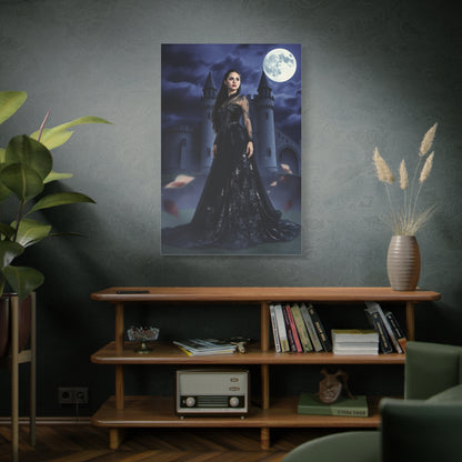 Gothic Moonlit Woman Matte Canvas Print — Dark Castle Wall Art