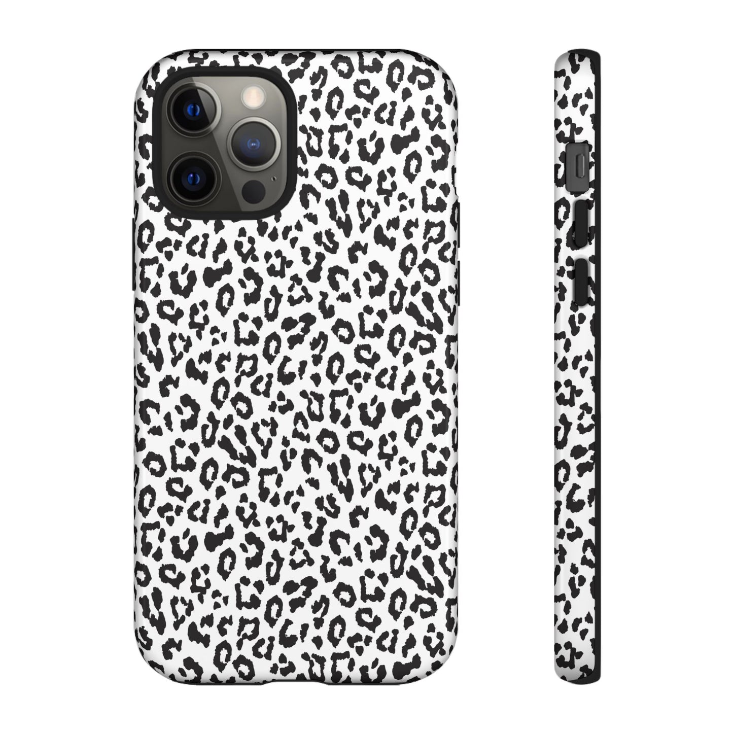 iPhone Leopard Print Tough Phone Case - Black & White Protective Cover