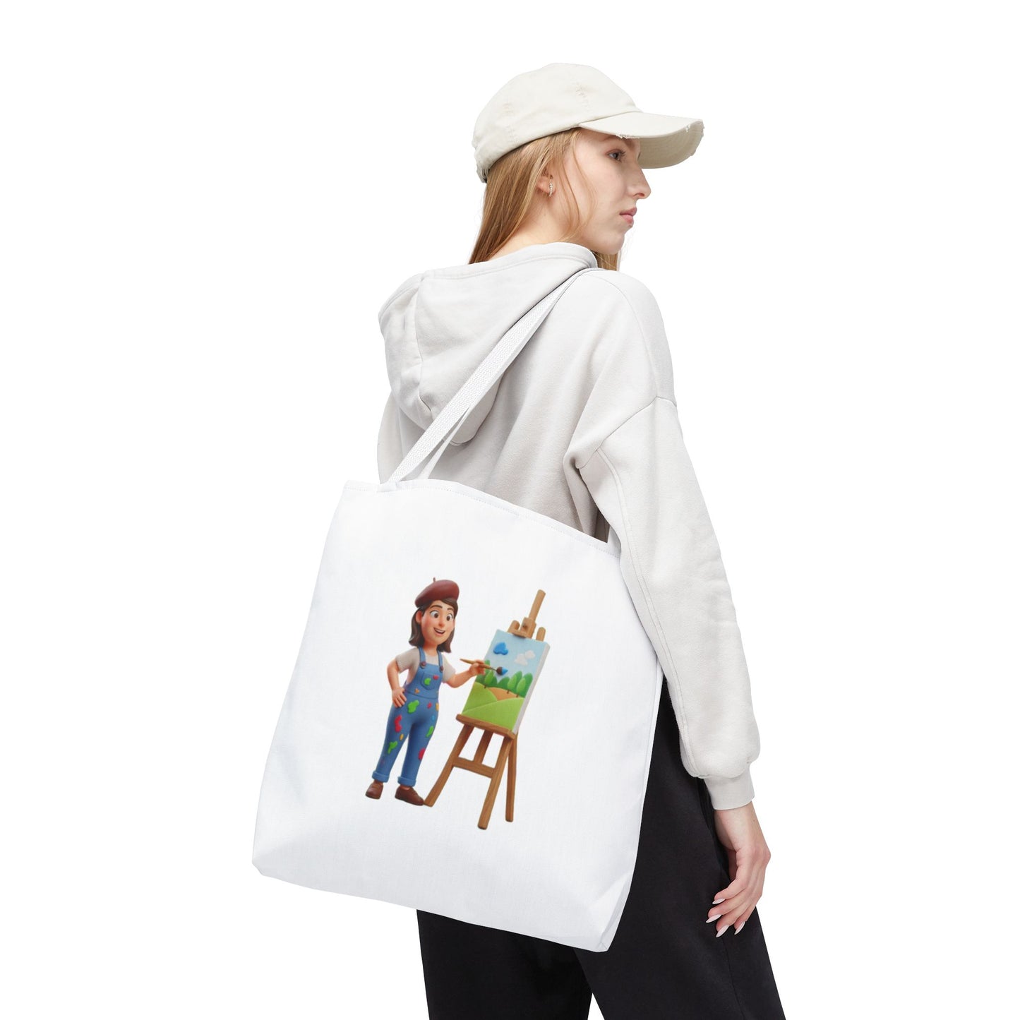 Artist Tote Bag — Painter with Easel Illustrated AOP Tote