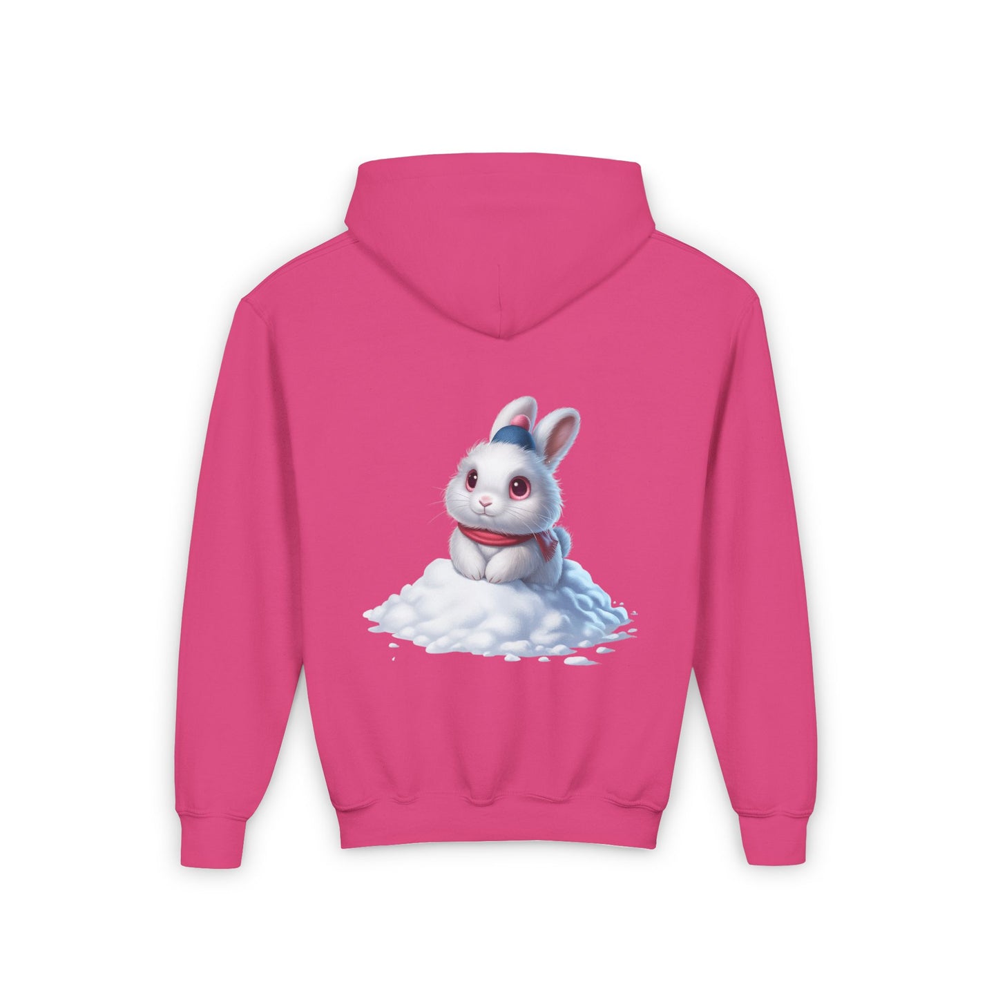 Youth Hoodie — Cute White Bunny in Snowback Graphic