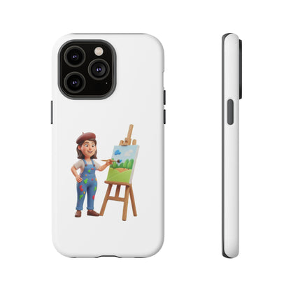 iPhone Artist Painter Phone Case — Cute Female Artist with Easel Protective iPhone Cover