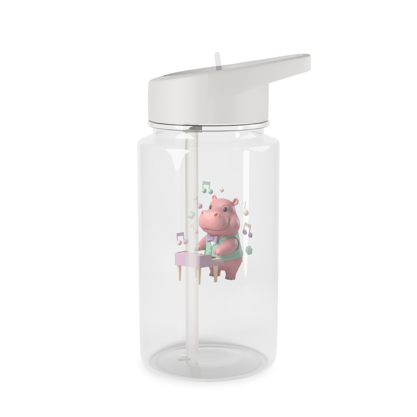 Hippo Piano Kinder-Trinkflasche aus Tritan – Niedliche musikalische Trinkflasche mit Strohhalm für Schule und Reisen