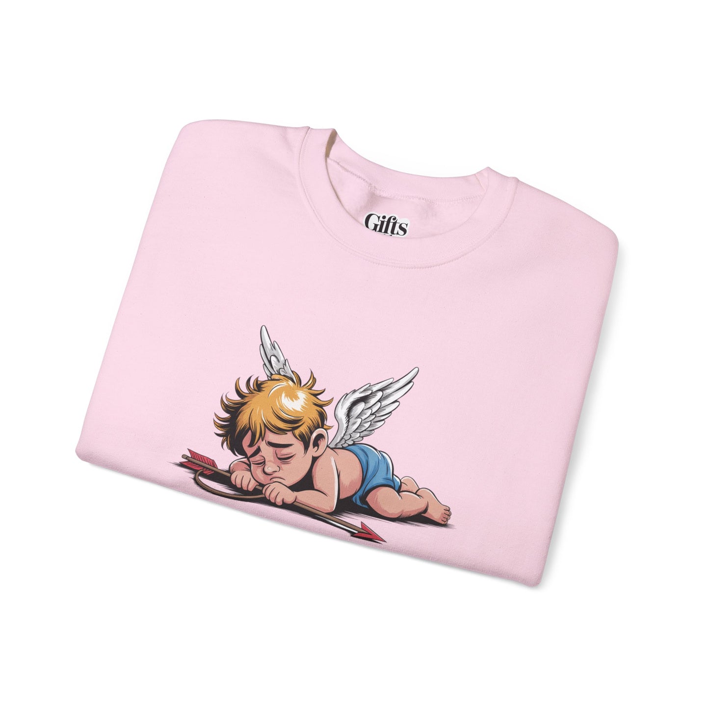 Burnout Cupid Sweatshirt — Tired Cupid Graphic Crewneck for Valentine’s Day