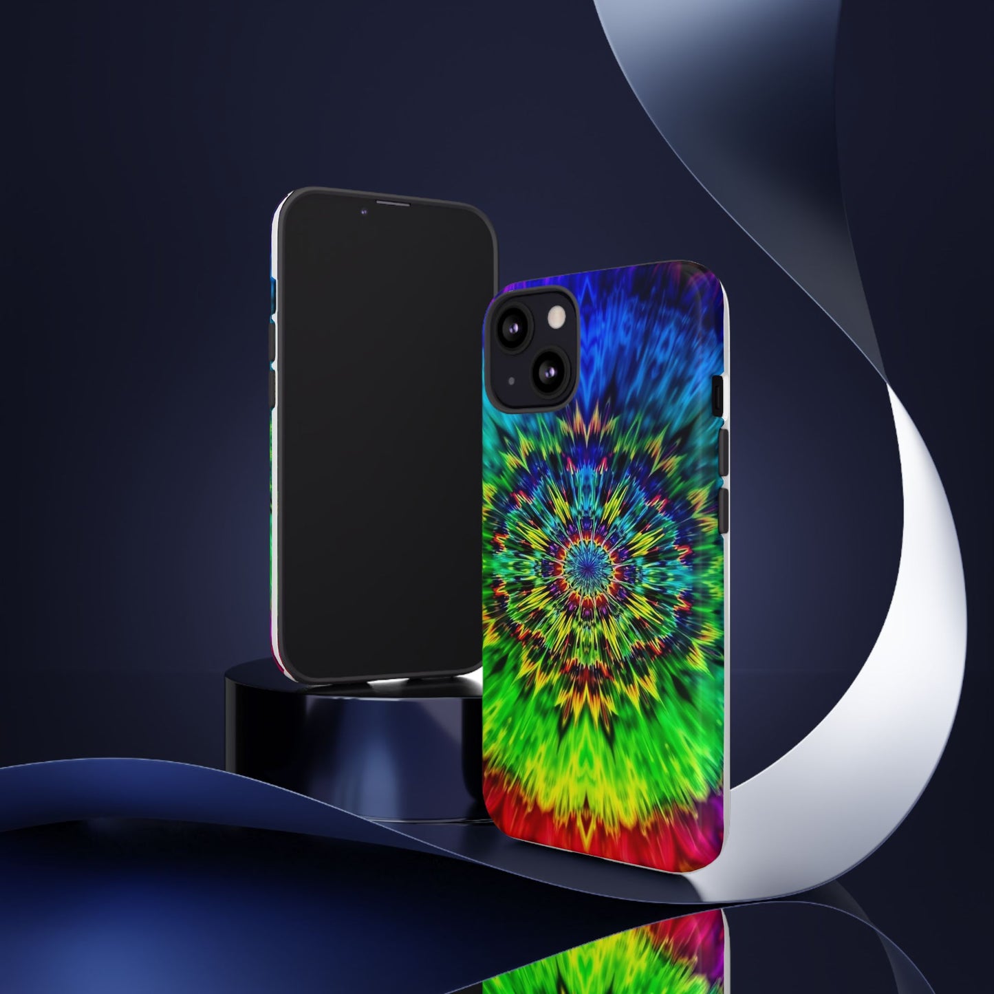 Funda resistente para teléfono con diseño de mandala psicodélico: protección vibrante con efecto tie-dye
