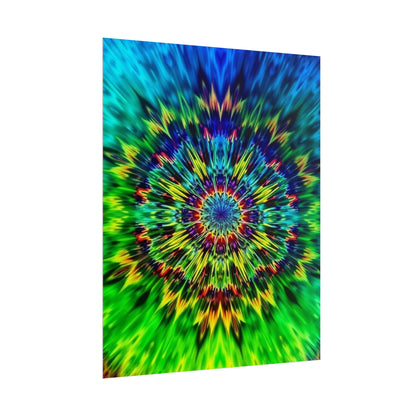 Psychedelic Mandala Rolled Poster — Vivid Blue Green Kaleidoscope Wall Art