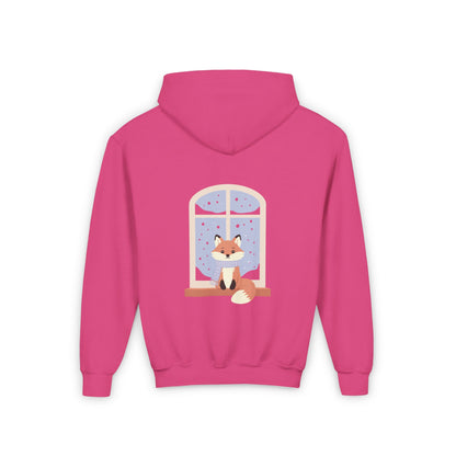 Youth Fox Winter Hoodie - Cute Fox at Window Kids Sweatshirt