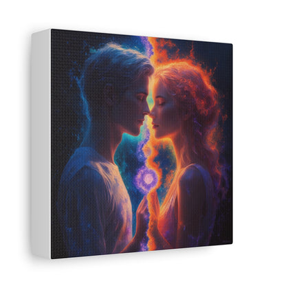 Yin Yang Lovers Matte Canvas Art — Romantic Blue & Orange Couple Wall Decor