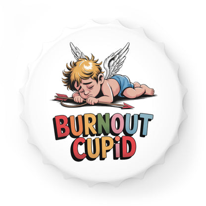 Bottle Opener — "Burnout Cupid" Funny Cute Sleeping Cupid Design, Novelty Valentine’s Day Bar Tool