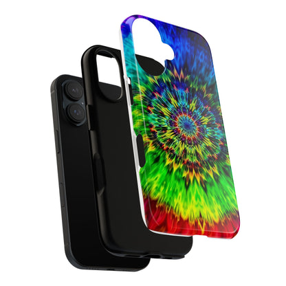 Funda resistente para teléfono con diseño de mandala psicodélico: protección vibrante con efecto tie-dye