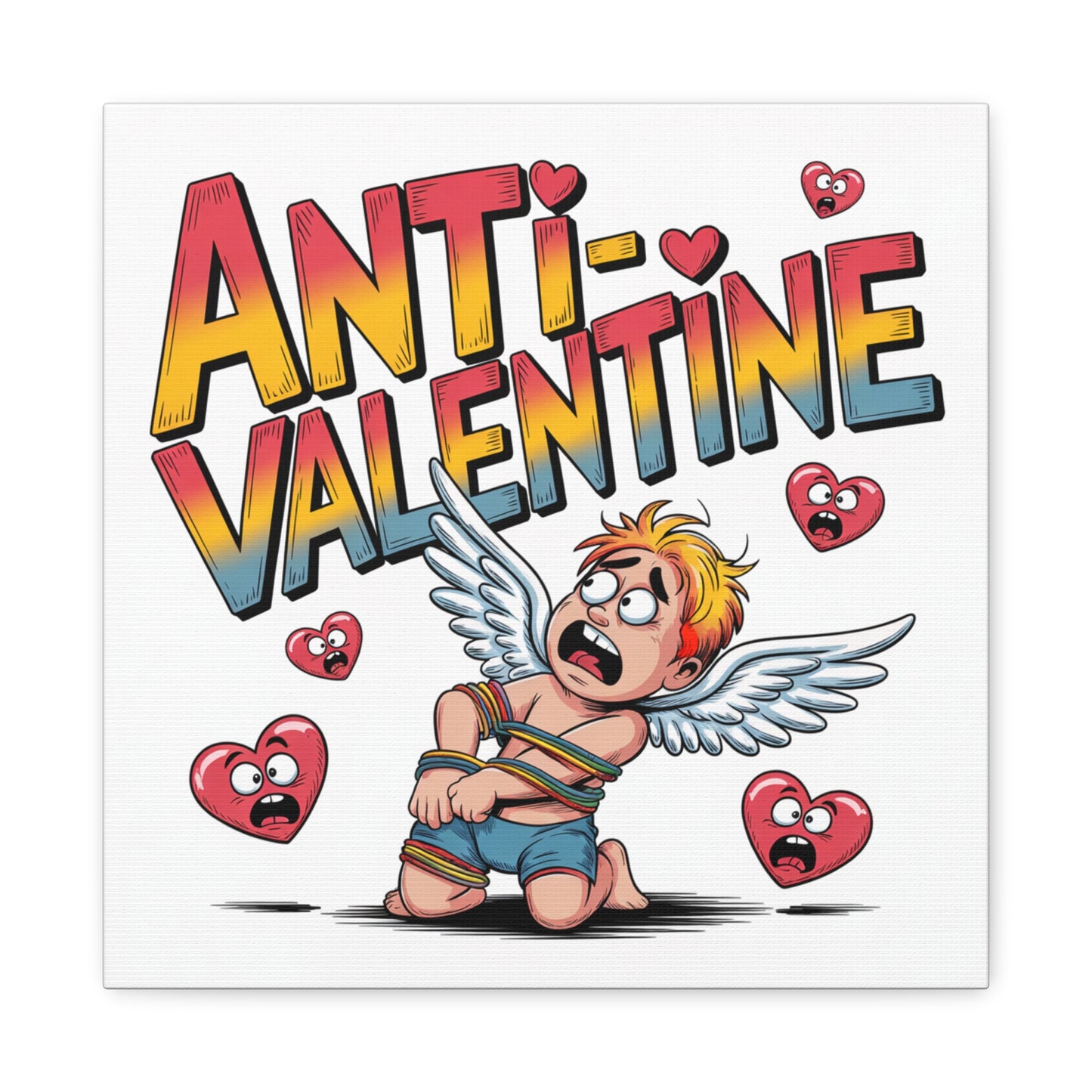 Anti-Valentine Canvas Wall Art — Funny Anti Cupid Stretched Matte Print