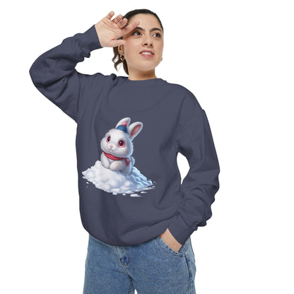 Cute Bunny Sweatshirt — White Bunny on Snow Graphic Crewneck