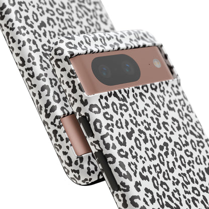 Funda para teléfono con estampado de leopardo de Google: resistente, en blanco y negro