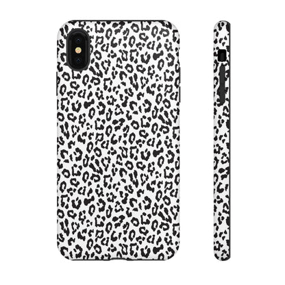 iPhone Leopard Print Tough Phone Case - Black & White Protective Cover