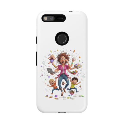 Funda para Google Phone - Diseño de caricatura de mamá frenética (Vida de mamá caótica y divertida)