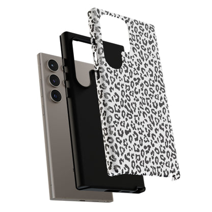 Samsung Leopard Print Tough Phone Case – Black & White Animal Pattern Protective Cover