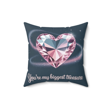 Heart Diamond Pillow – "You're My Biggest Treasure" Decorative Throw Pillow
