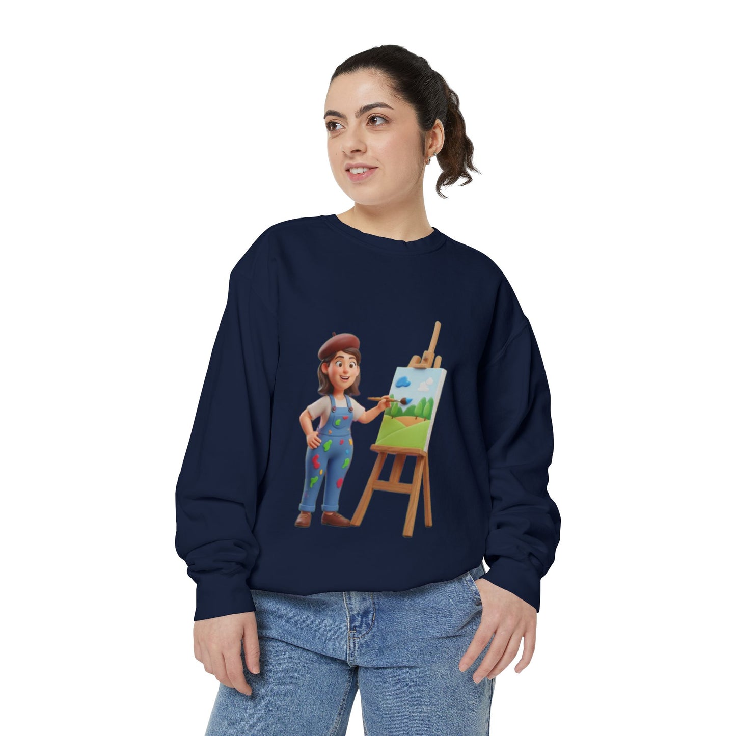 Painter Girl Sweatshirt — Cute Artist Painting Crewneck