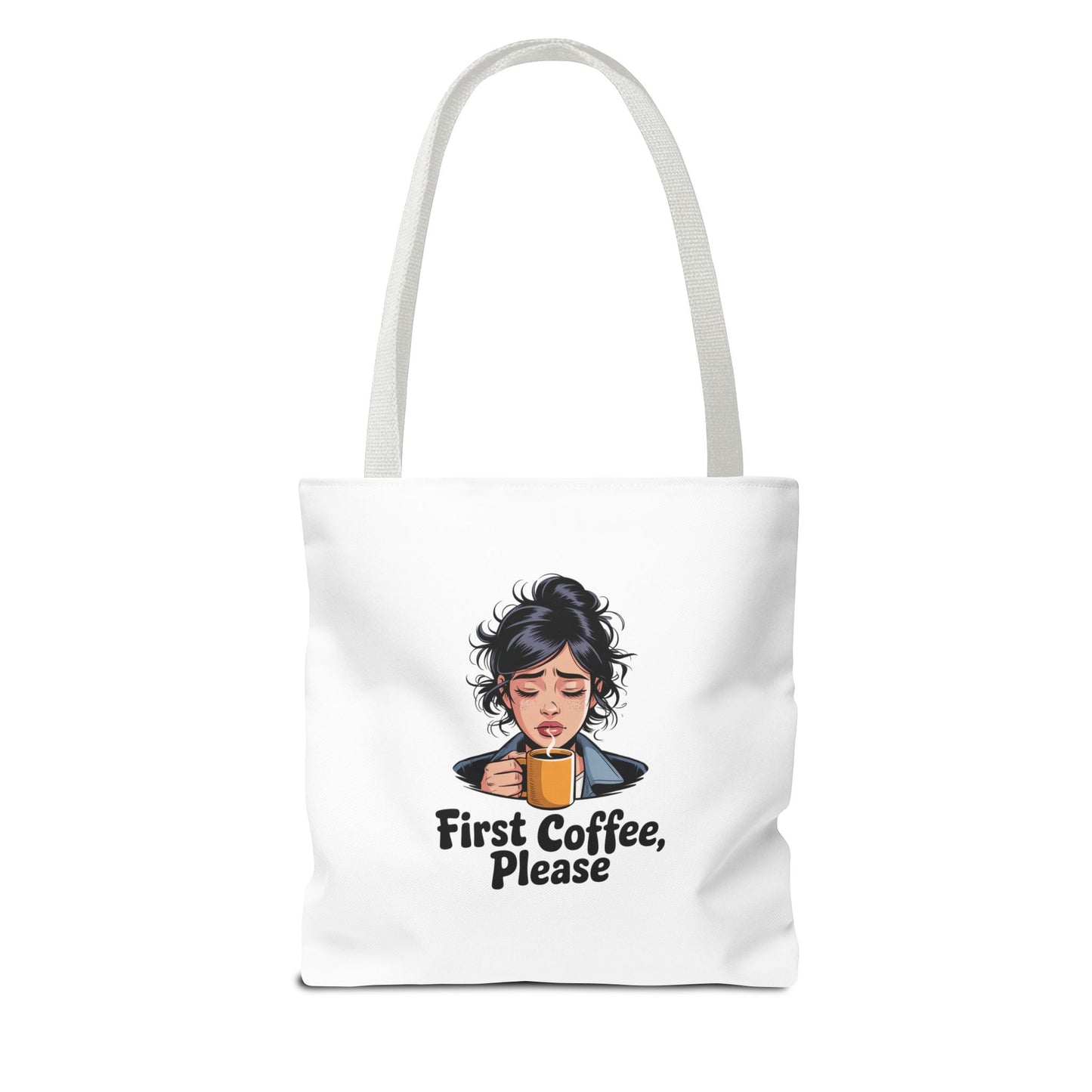 First Coffee Please Tote Bag — Cute Morning Coffee Lover Canvas Tote