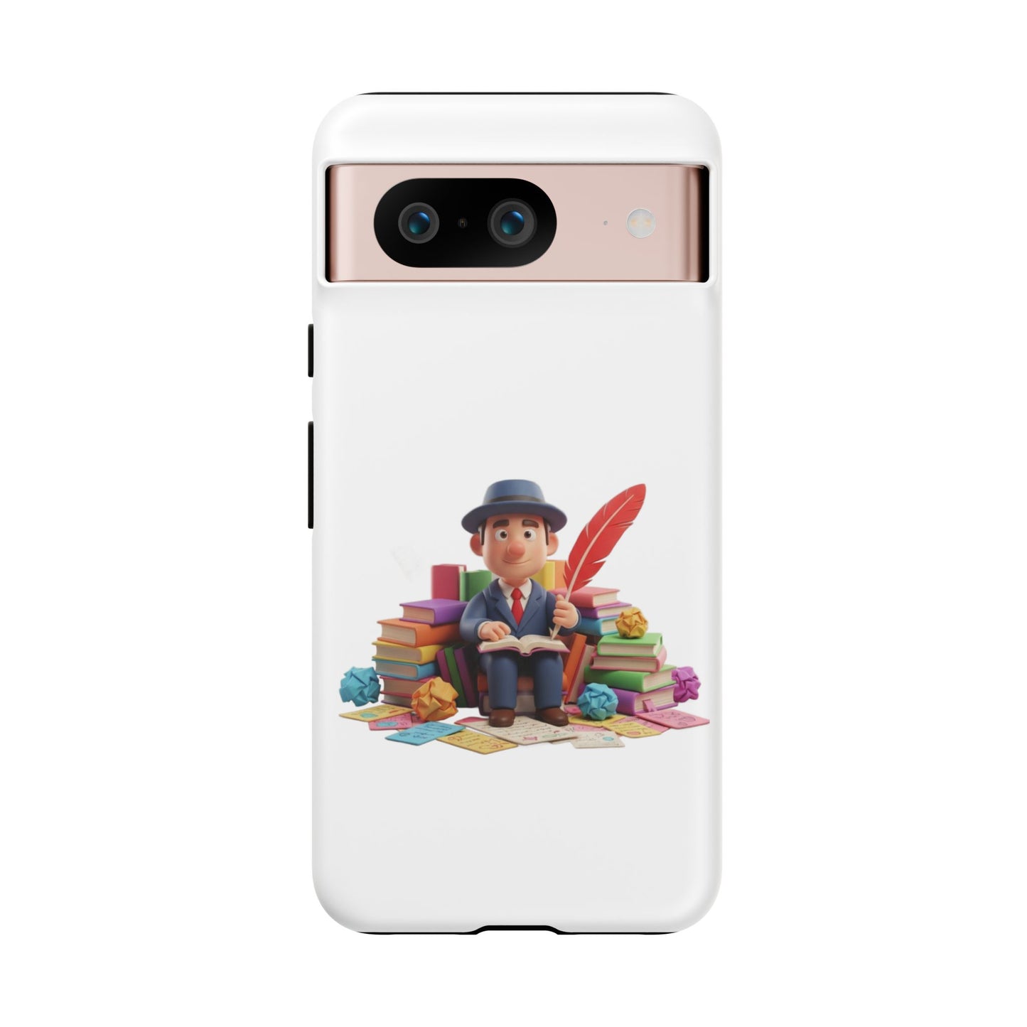 Google Author's Journey Phone Case — Cute Writer Illustration, Books & Quill Protective Cover