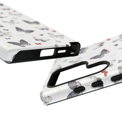 Funda para Samsung con diseño de mariposas: elegante funda protectora monocromática con detalles en rojo