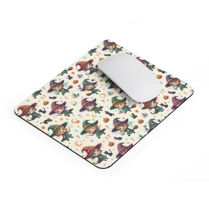 Cute Witch Pattern Mouse Pad — Kawaii Halloween Desk Mat