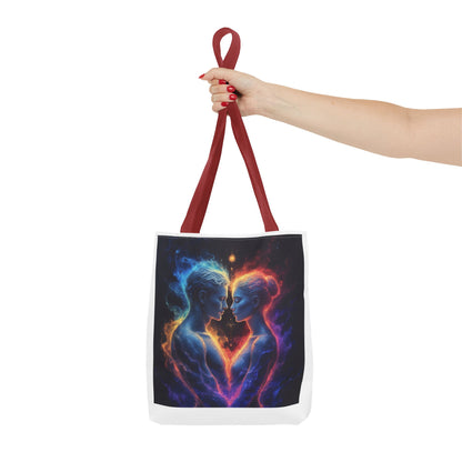 Cosmic Lovers Tote Bag — Neon Fire & Ice Couple Art AOP Tote