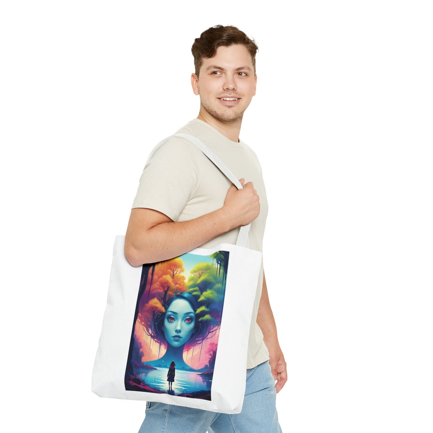 Dreamscape Portrait Tote Bag — Surreal Forest Girl Art