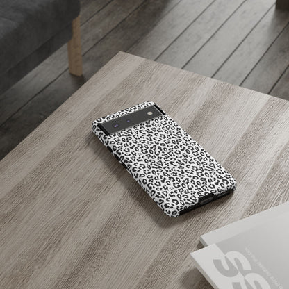 Funda para teléfono con estampado de leopardo de Google: resistente, en blanco y negro