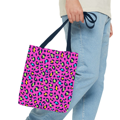 Pink Neon Leopard Print Tote Bag — Bold Animal Print Shopper