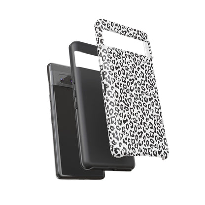 Funda para teléfono con estampado de leopardo de Google: resistente, en blanco y negro