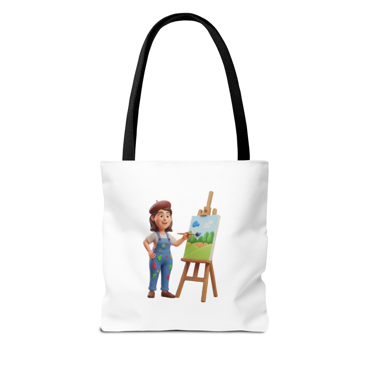 Artist Tote Bag — Painter with Easel Illustrated AOP Tote