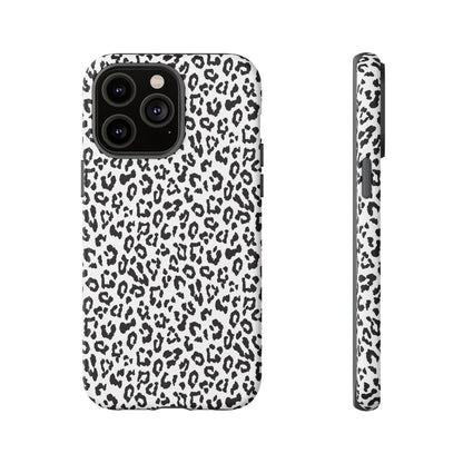iPhone Leopard Print Tough Phone Case - Black & White Protective Cover