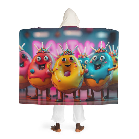 Hooded Sherpa Blanket — Colorful Cartoon Creatures Cozy Throw