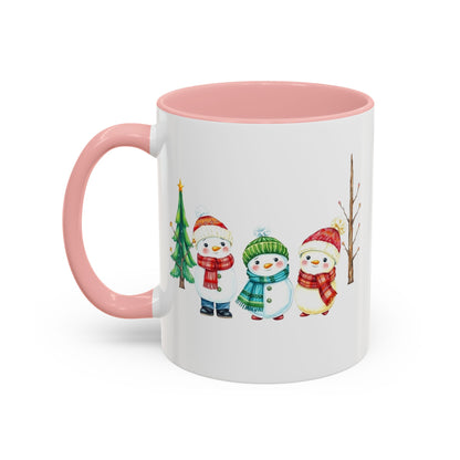 Christmas Snowman Mug — Cute Holiday Coffee Cup with Festive Tree & Snowmen (11/15oz)