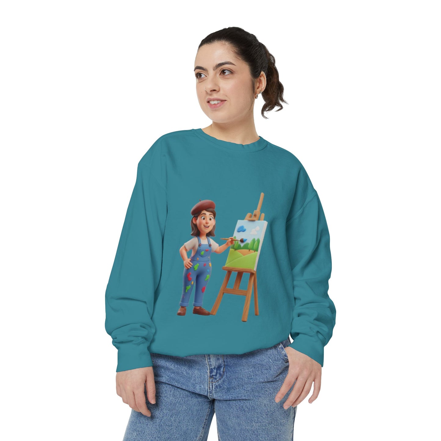 Painter Girl Sweatshirt — Cute Artist Painting Crewneck