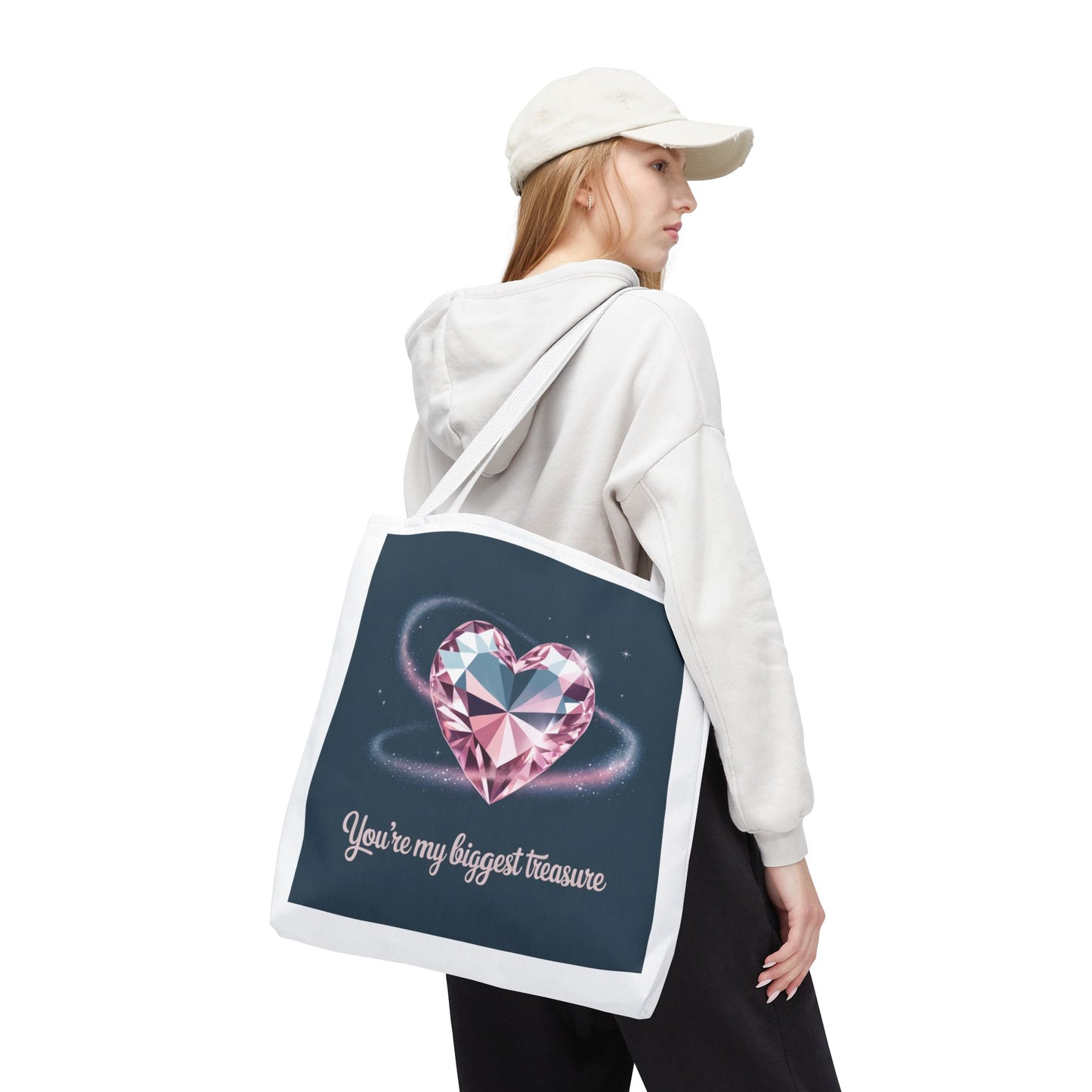 Heart Gem Tote Bag — "You're My Biggest Treasure" Romantic Gemstone Tote